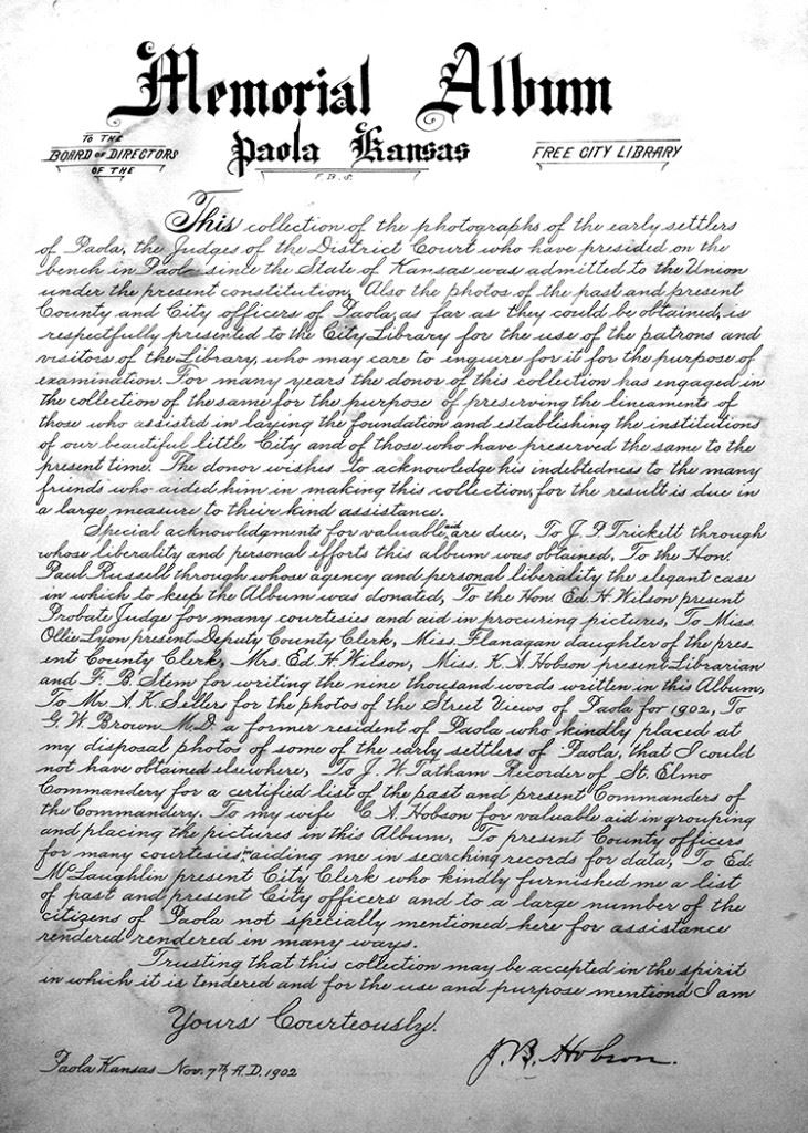 009 - Letter from J. B. Hobson Acknowledging the People That Contributed to This Book