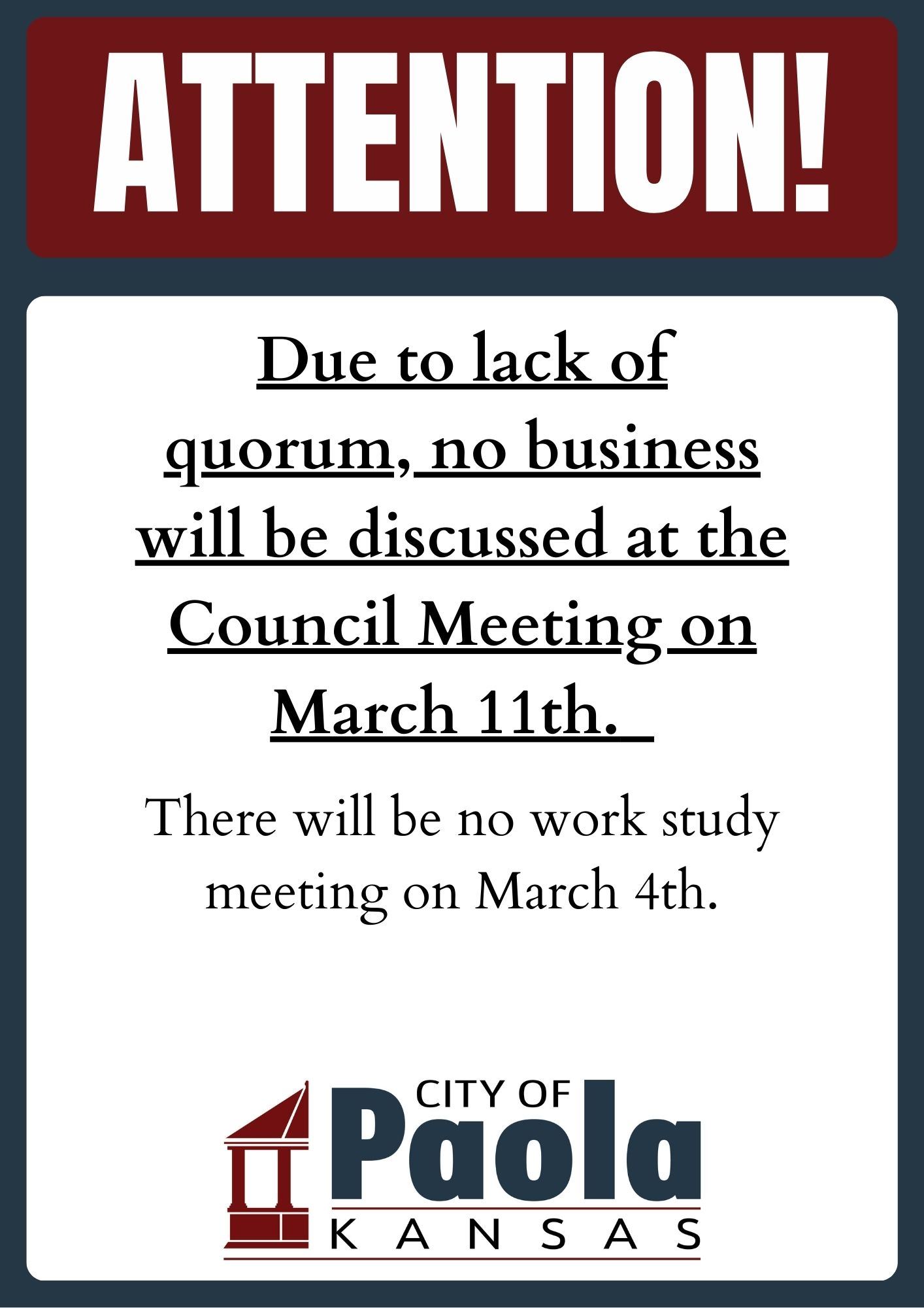 No Council Meeting March 11