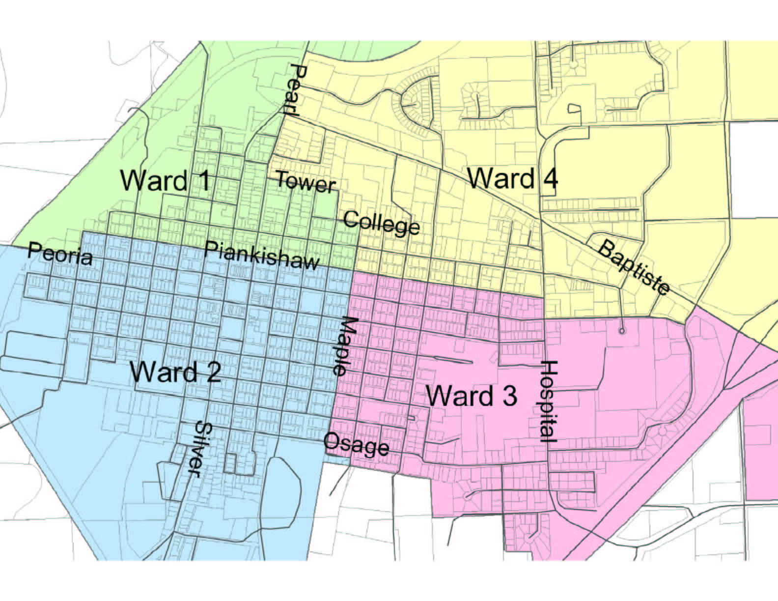 Ward Boundary Map Close Up